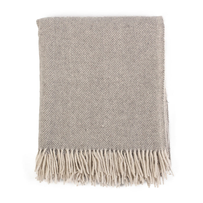 Highland Wool Blend Extra Warm Herringbone Blanket / Throw Grey Medium - Heritage Of Scotland - GREY MEDIUM