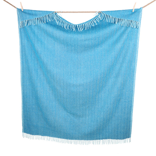 Highland Wool Blend Extra Warm Herringbone Blanket / Throw Turquoise - Heritage Of Scotland - TURQUOISE