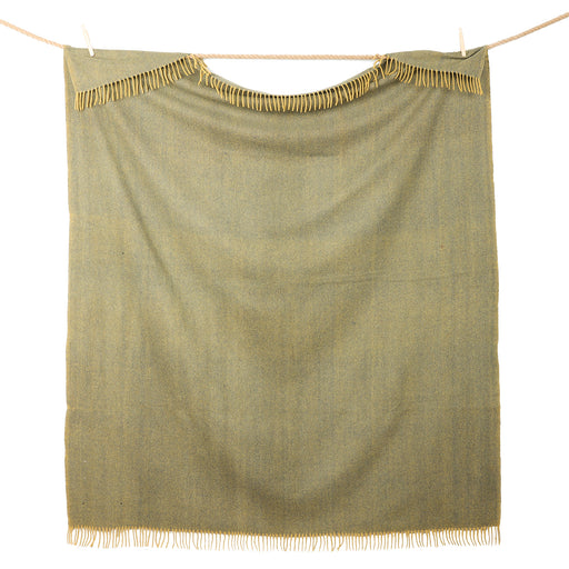 Highland Wool Blend Herringbone Blanket Navy Blue/Ochre Yellow - Heritage Of Scotland - NAVY BLUE/OCHRE YELLOW