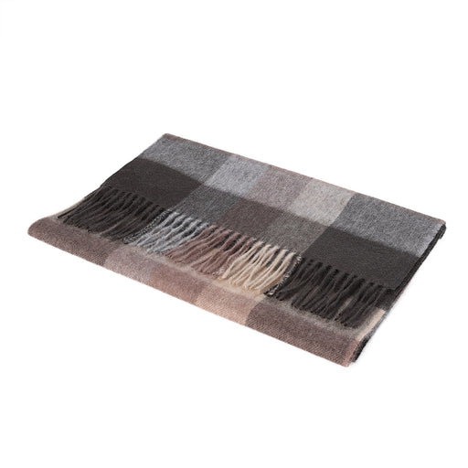 Hos 100% Lambswool Wide Scarf Galaxy Check Deep Taupe - Heritage Of Scotland - GALAXY CHECK DEEP TAUPE