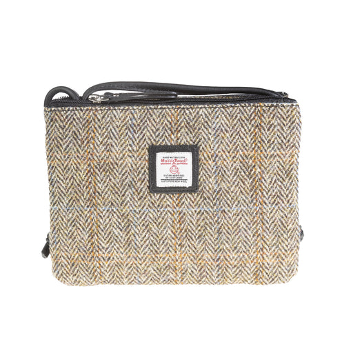 Ht Ladies Cross Body Bag Tan & Brown Herringbone / Black - Heritage Of Scotland - TAN & BROWN HERRINGBONE / BLACK