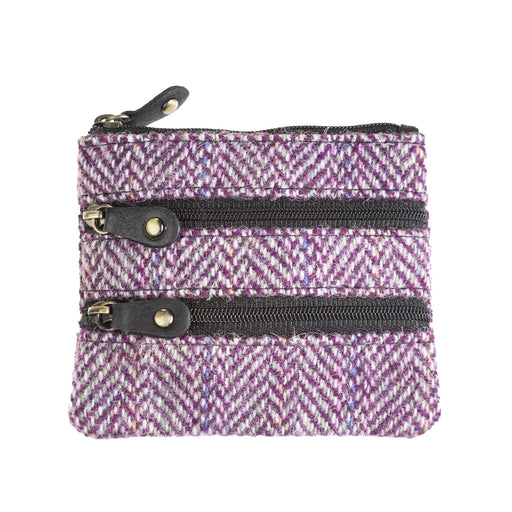 Ht Leather Coin Purse Plum Herringbone / Black - Heritage Of Scotland - PLUM HERRINGBONE / BLACK