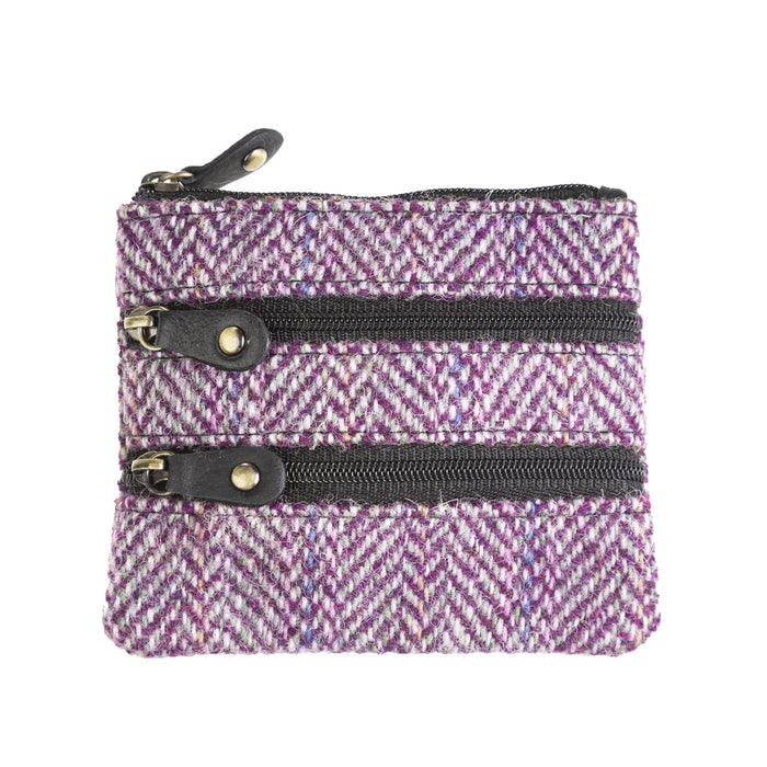 Ht Leather Coin Purse Plum Herringbone / Black - Heritage Of Scotland - PLUM HERRINGBONE / BLACK