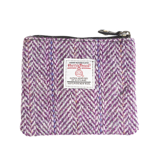 Ht Leather Coin Purse Plum Herringbone / Black - Heritage Of Scotland - PLUM HERRINGBONE / BLACK