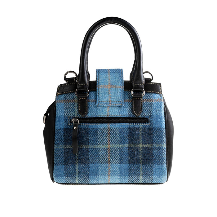 Ht Leather Hand Bag With Flap Closer Blue Check / Black - Heritage Of Scotland - BLUE CHECK / BLACK