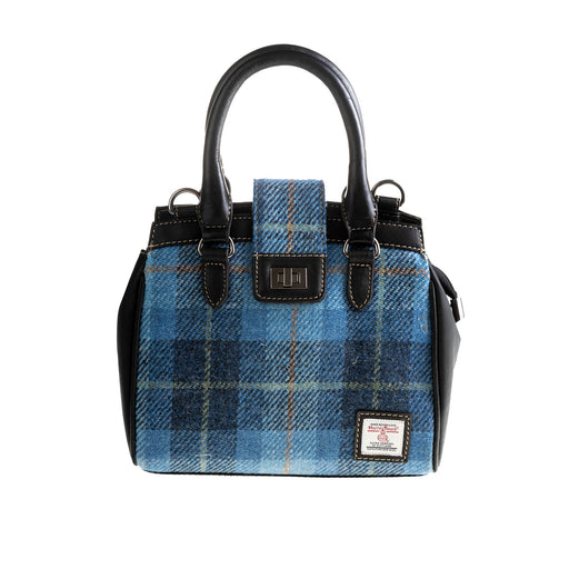Ht Leather Hand Bag With Flap Closer Blue Check / Black - Heritage Of Scotland - BLUE CHECK / BLACK
