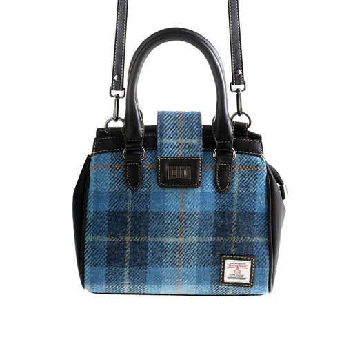 Ht Leather Hand Bag With Flap Closer Blue Check / Black - Heritage Of Scotland - BLUE CHECK / BLACK