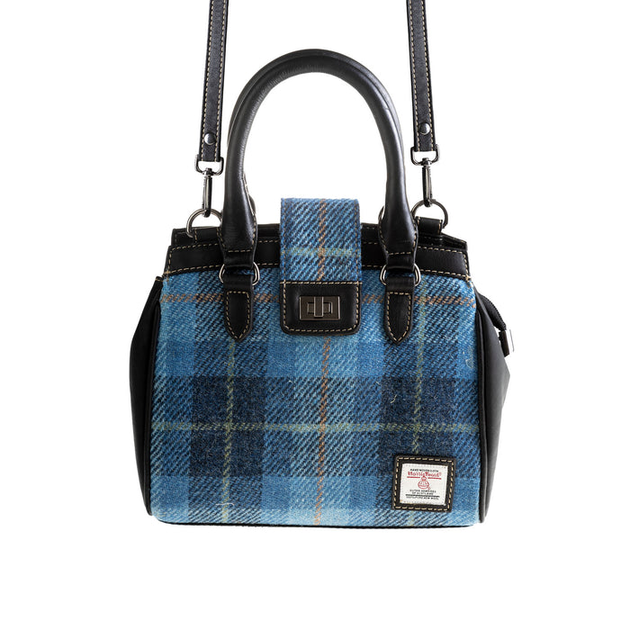 Ht Leather Hand Bag With Flap Closer Blue Check / Black - Heritage Of Scotland - BLUE CHECK / BLACK