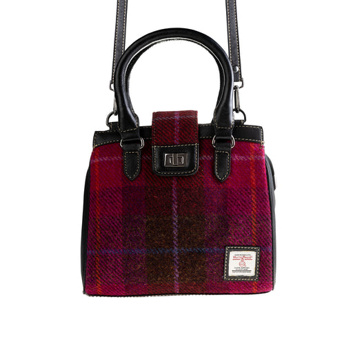 Ht Leather Hand Bag With Flap Closer Cerise Check / Black - Heritage Of Scotland - CERISE CHECK / BLACK