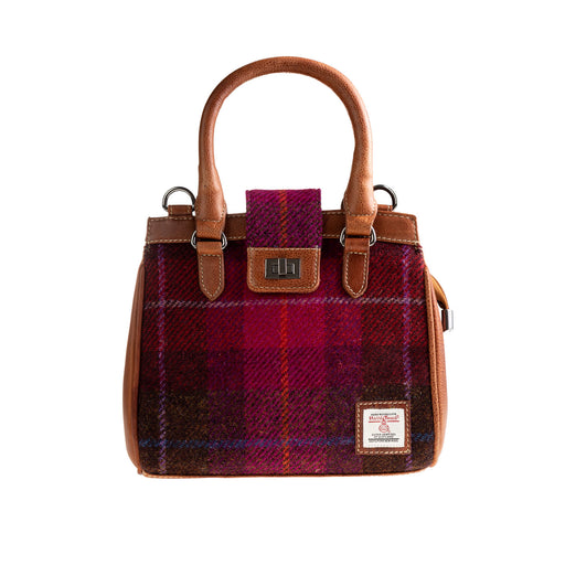Ht Leather Hand Bag With Flap Closer Cerise Check / Tan - Heritage Of Scotland - CERISE CHECK / TAN