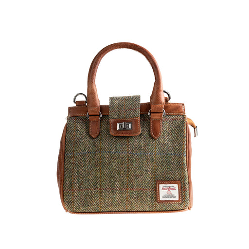 Ht Leather Hand Bag With Flap Closer Lt Brown Check / Tan - Heritage Of Scotland - LT BROWN CHECK / TAN