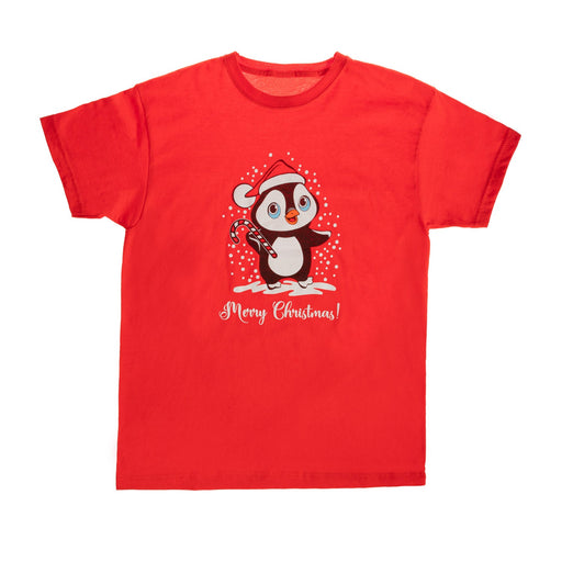 Kids Merry Chrsitmas Penguin T-Shirt - Heritage Of Scotland - RED