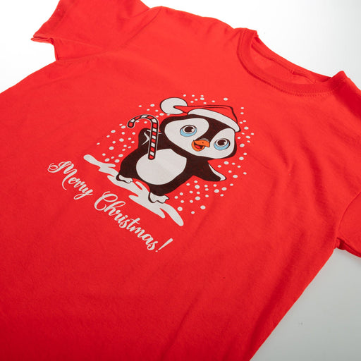 Kids Merry Chrsitmas Penguin T-Shirt - Heritage Of Scotland - RED