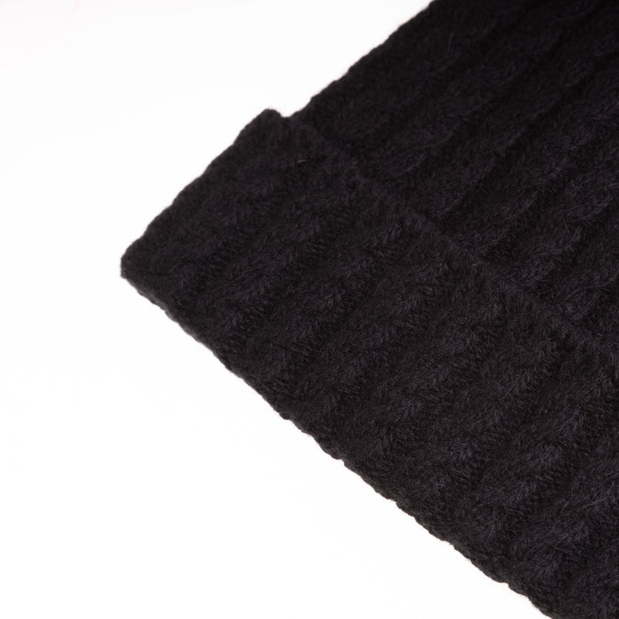 Ladies Cable Lambswool Mix Beanie Pom Black - Heritage Of Scotland - BLACK