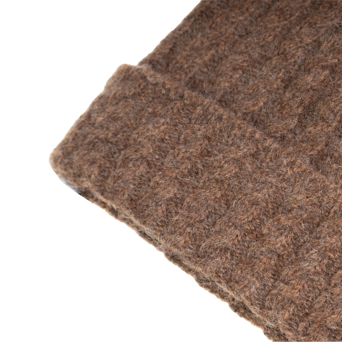 Ladies Cable Lambswool Mix Beanie Pom Brindle - Heritage Of Scotland - BRINDLE
