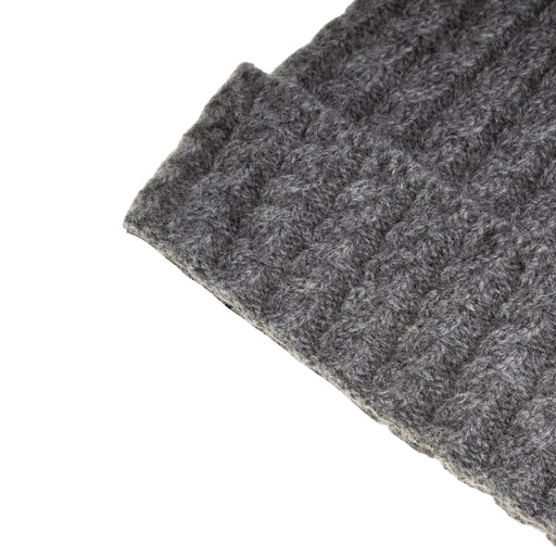 Ladies Cable Lambswool Mix Beanie Pom Charcoal - Heritage Of Scotland - CHARCOAL