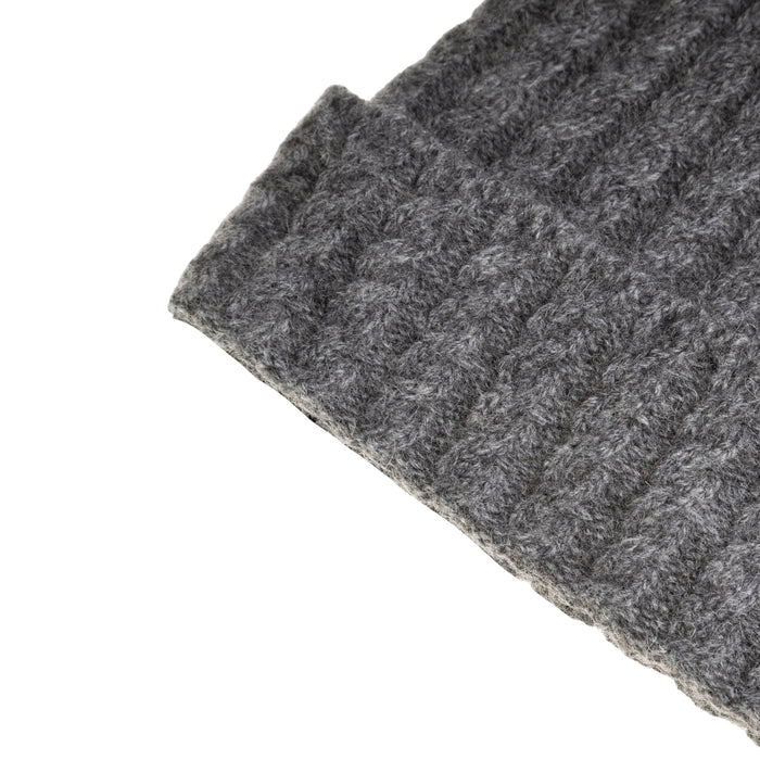 Ladies Cable Lambswool Mix Beanie Pom Charcoal - Heritage Of Scotland - CHARCOAL