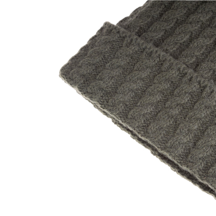 Ladies Cable Lambswool Mix Beanie Pom Olive - Heritage Of Scotland - OLIVE