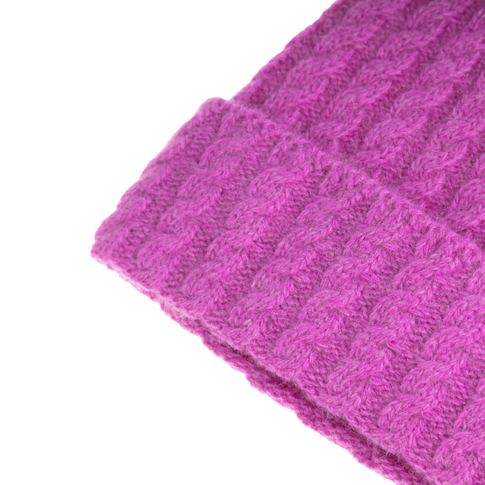 Ladies Cable Lambswool Mix Beanie Pom Violet - Heritage Of Scotland - VIOLET