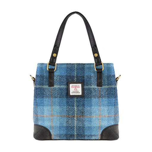 Ladies Ht Leather Hand Bag Blue Check / Black - Heritage Of Scotland - BLUE CHECK / BLACK