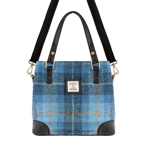 Ladies Ht Leather Hand Bag Blue Check / Black - Heritage Of Scotland - BLUE CHECK / BLACK