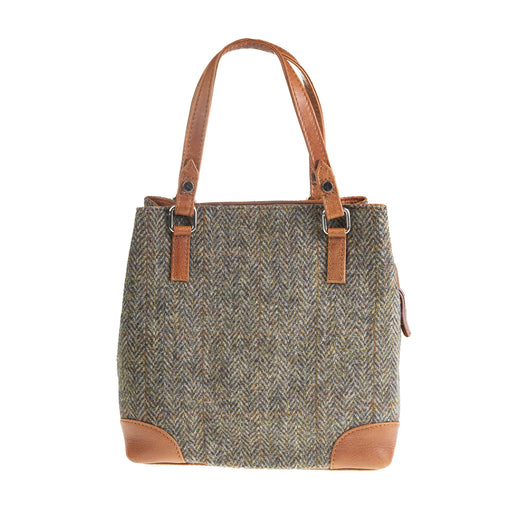 Ladies Ht Leather Hand Bag Brown Herringbone / Tan - Heritage Of Scotland - BROWN HERRINGBONE / TAN