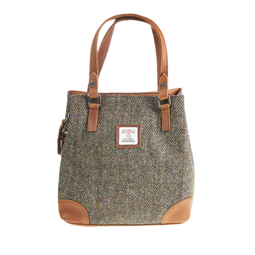 Ladies Ht Leather Hand Bag Brown Herringbone / Tan - Heritage Of Scotland - BROWN HERRINGBONE / TAN