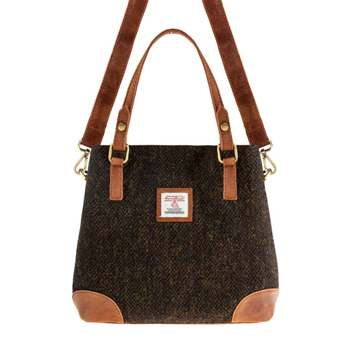 Ladies Ht Leather Hand Bag Dark Brown Barleycorn / Tan - Heritage Of Scotland - DARK BROWN BARLEYCORN / TAN