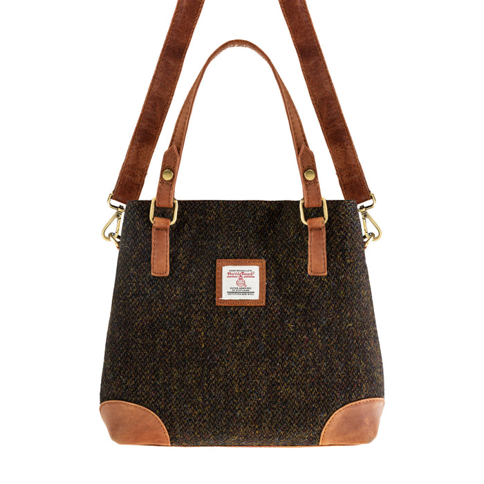Ladies Ht Leather Hand Bag Dark Brown Barleycorn / Tan - Heritage Of Scotland - DARK BROWN BARLEYCORN / TAN