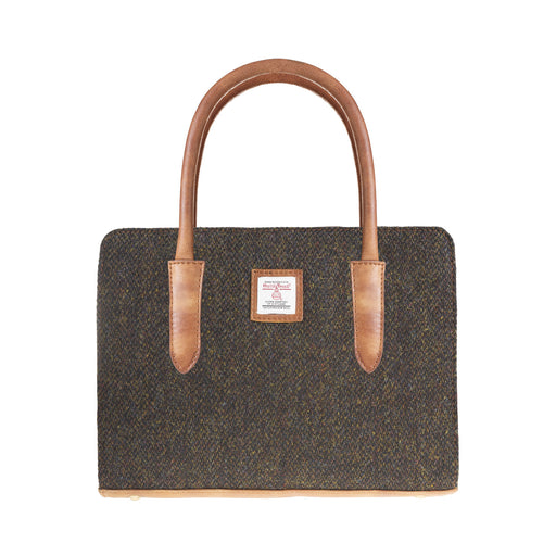 Ladies Ht Leather Hand Bag Dark Brown Barleycorn / Tan - Heritage Of Scotland - DARK BROWN BARLEYCORN / TAN