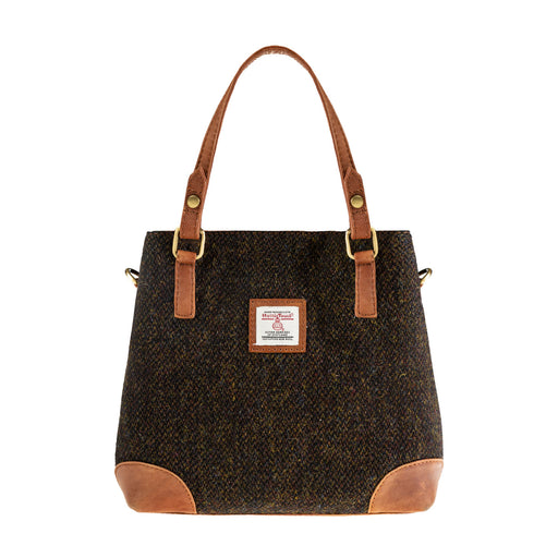 Ladies Ht Leather Hand Bag Dark Brown Barleycorn / Tan - Heritage Of Scotland - DARK BROWN BARLEYCORN / TAN