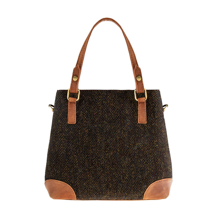 Ladies Ht Leather Hand Bag Dark Brown Barleycorn / Tan - Heritage Of Scotland - DARK BROWN BARLEYCORN / TAN