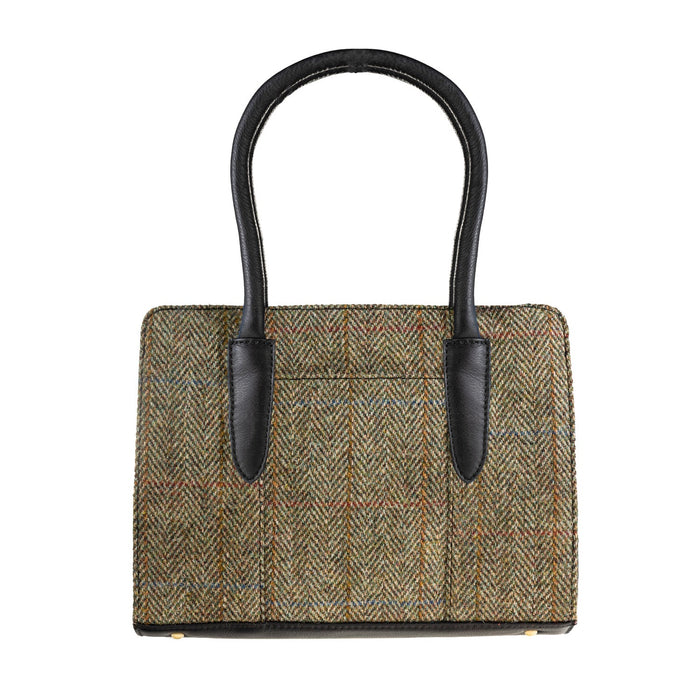 Ladies Ht Leather Hand Bag Lt Brown Check / Black - Heritage Of Scotland - LT BROWN CHECK / BLACK