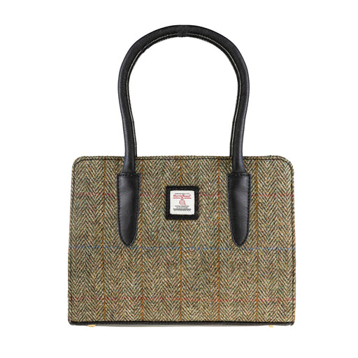 Ladies Ht Leather Hand Bag Lt Brown Check / Black - Heritage Of Scotland - LT BROWN CHECK / BLACK