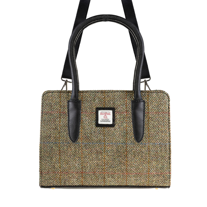 Ladies Ht Leather Hand Bag Lt Brown Check / Black - Heritage Of Scotland - LT BROWN CHECK / BLACK