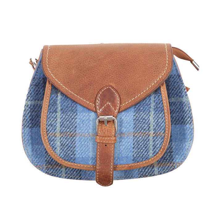 Ladies Ht Leather Shoulder Bag Blue Check / Tan - Heritage Of Scotland - BLUE CHECK / TAN
