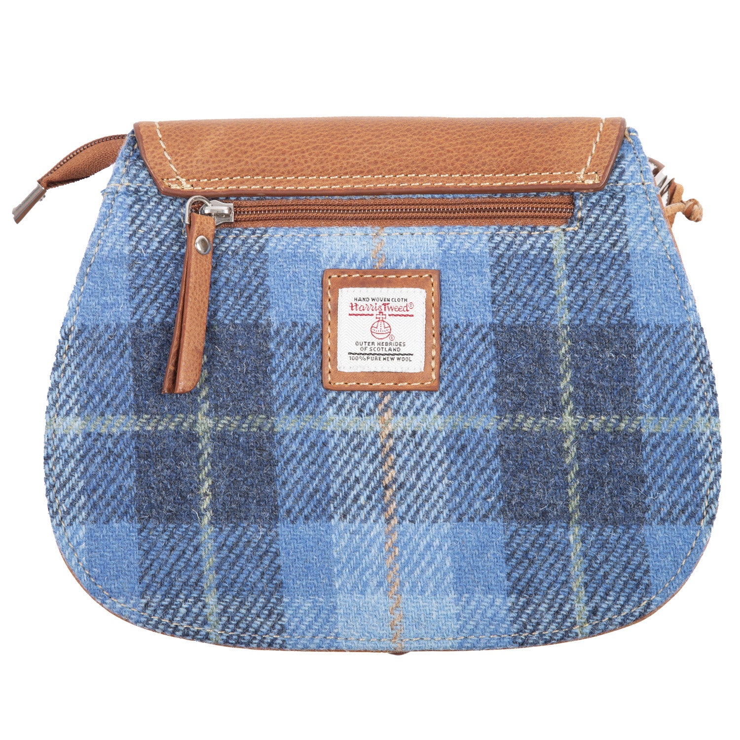 Ladies Ht Leather Shoulder Bag Blue Check / Tan - Heritage Of Scotland - BLUE CHECK / TAN