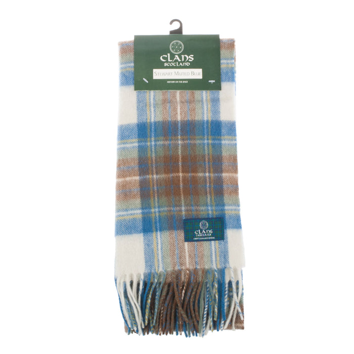 Lambswool Scottish Tartan Clan Scarf Stewart Muted Blue - Heritage Of Scotland - STEWART MUTED BLUE