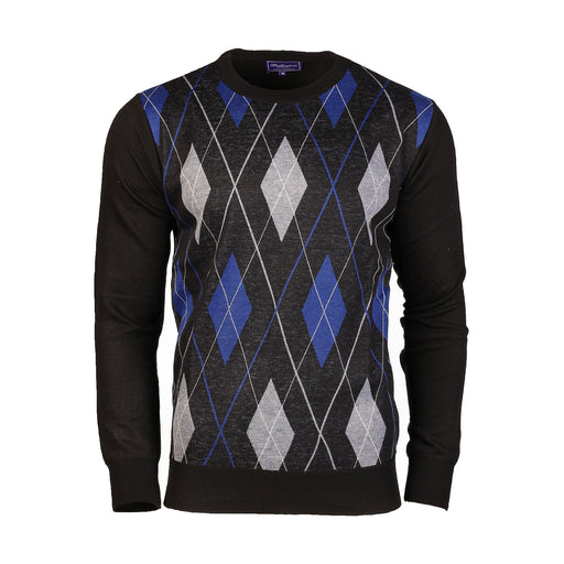 Men's Argyle Ballantrae Jumper Crew Nec Black - Heritage Of Scotland - BLACK