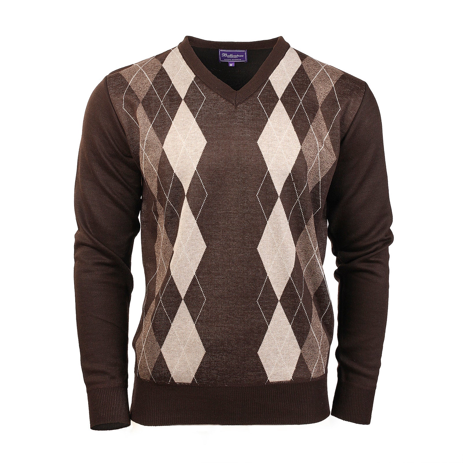 Men's Argyle Ballantrae Jumper Dark Brown - Heritage Of Scotland - DARK BROWN
