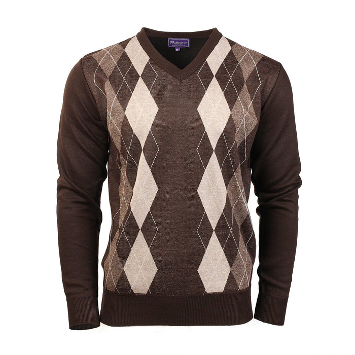 Men's Argyle Ballantrae Jumper Dark Brown - Heritage Of Scotland - DARK BROWN