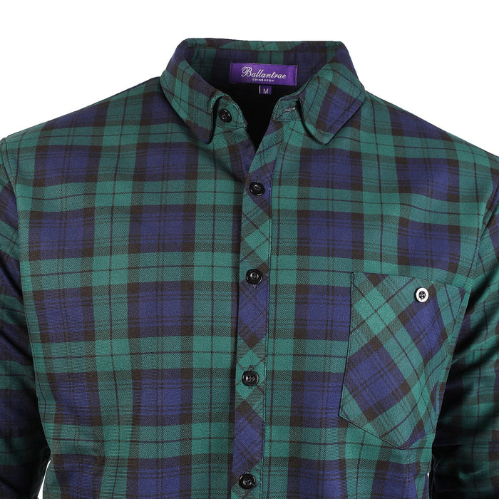 Men's Plaid Velour Lined Check Shirt Black Watch - Heritage Of Scotland - BLACK WATCH