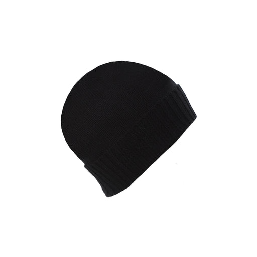 Plain Knit Ladies Beanie Rib Turn Up Black - Heritage Of Scotland - BLACK