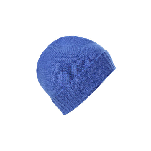 Plain Knit Ladies Beanie Rib Turn Up Cornflower - Heritage Of Scotland - CORNFLOWER