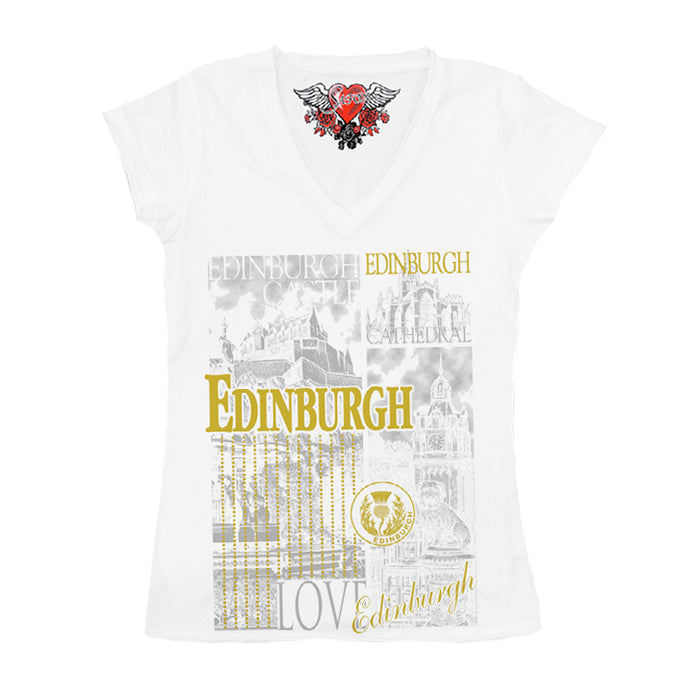 Pl.City Edinburgh Paris Foil Ladies T - Shirt - Heritage Of Scotland - White