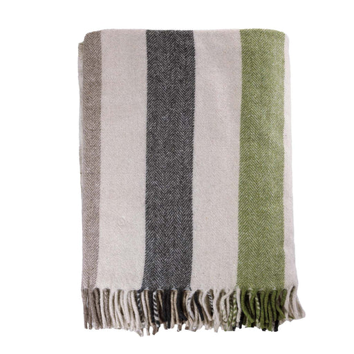 Stripe Herringbone Blanket Natural Green - Heritage Of Scotland - NATURAL GREEN
