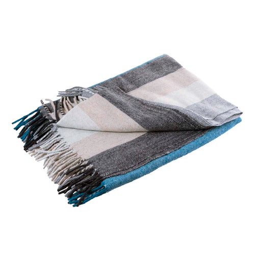 Stripe Herringbone Blanket Natural Teal - Heritage Of Scotland - NATURAL TEAL