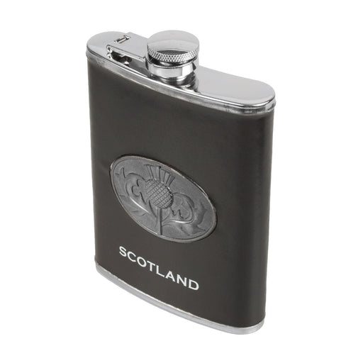 Thistle Emblem 8Oz Flask/Funnel Box Set - Heritage Of Scotland - BLACK