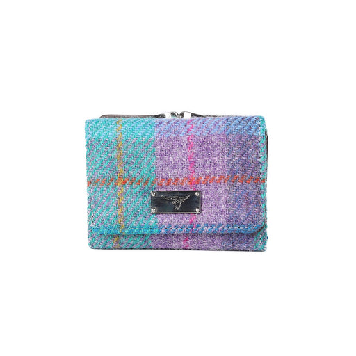 Unst Clasp Purse With Card Section Green & Purple Check - Heritage Of Scotland - GREEN & PURPLE CHECK