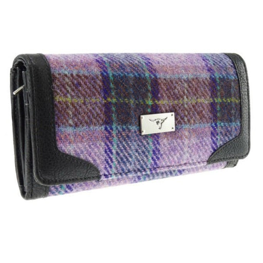 Women's Harris Tweed Bute Long Purse Pink/Lilac Check - Heritage Of Scotland - PINK/LILAC CHECK